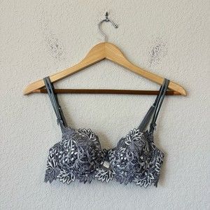 Vintage LISE CHARMEL Floral Underwire Bra in Blue/Silver/Grey FRANCE MADE